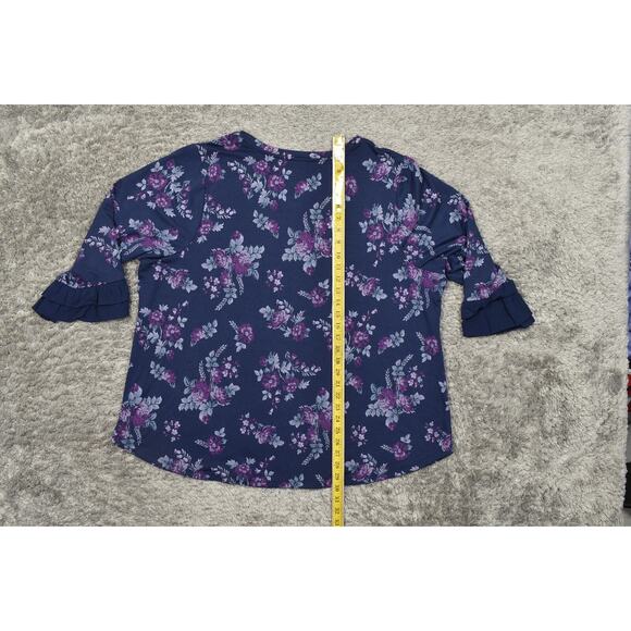 Lane Bryant Plus Size 22/24 Multicolor Blouse, Floral Long Sleeve Ruffled - Picture 5 of 7